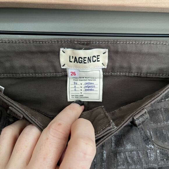 L'AGENCE Margot‎ High Rise Skinny Jeans In Chestnut Black Croc Foil Size 26 - Picture 10 of 16